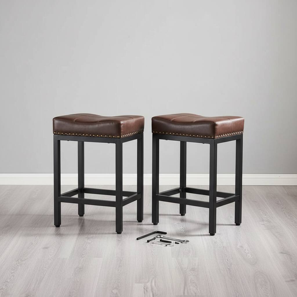 Back. AOITUN - Bar Stools Set of 2, 24 Inch Height - Perfect for Kitchen Islands and Bars, Durable and Stylish Seating - Brown.