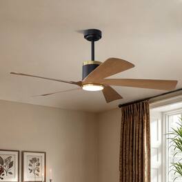 Siljoy - 52-inch Wood Ceiling Fan with Light 6-Blade DC Motor Remote & App Control for Living Room Bedroom - Natural Oak