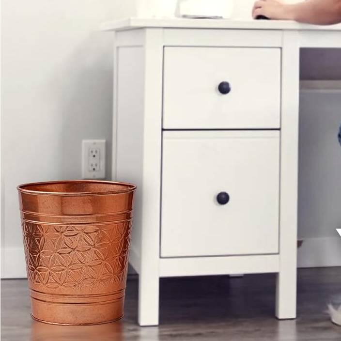 Left. Hivvago - Bathroom Bedroom Metal Trash Can Waste Basket in Copper Finish - Copper Finish.