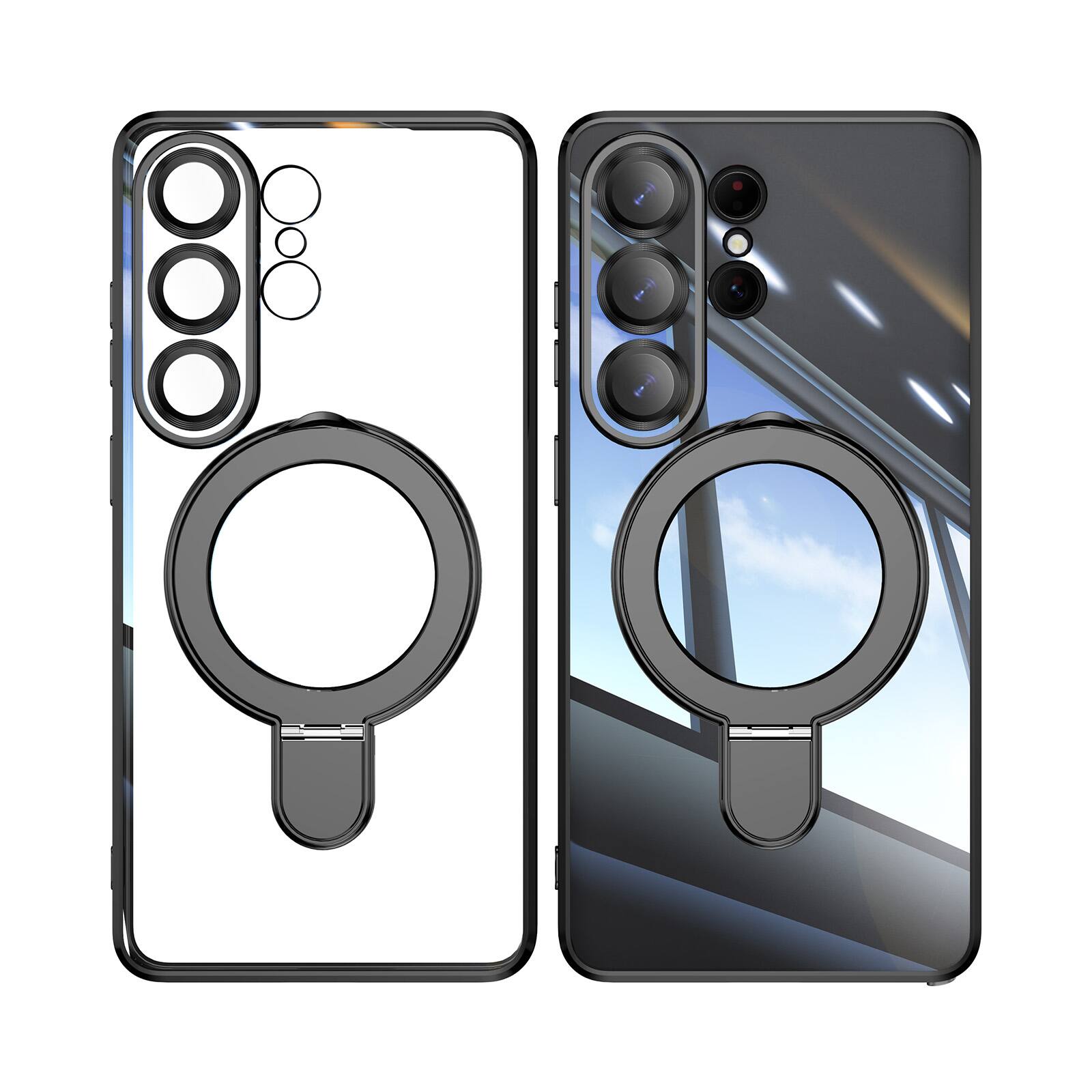 Angle. UUCOVER - Magnetic Kickstand Case for Samsung Galaxy S26 Ultra with Lens Protector, Compatible with MagSafe, Plating Clear Cover - Black.