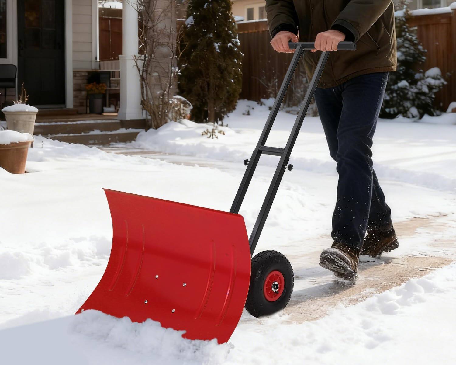 Angle. Babevy - 29in Wide Wheeled Snow Shovel, Double Pole, 5-Position Handle/Angle, Adjustable Driveway Tool.