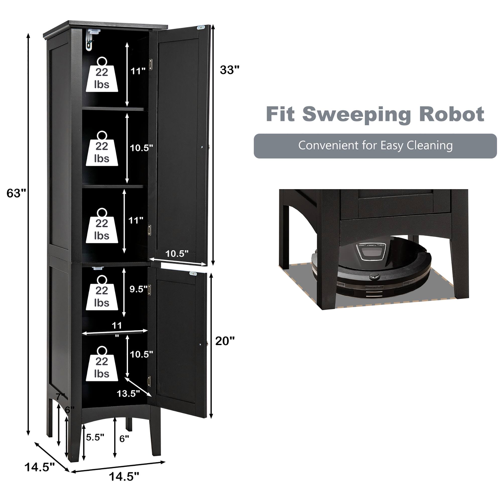 Fit Sweeping Robot, Convenient for Easy Cleaning, 22 lbs, 11", 33", 22 lbs, 10.5", 63", 22 lbs, 11", 10.5", 22 lbs, 9.5", 11", 10.5", 22 lbs, 20", 7", 6", 13.5", 5.5", 6", 14.5", 14.5"