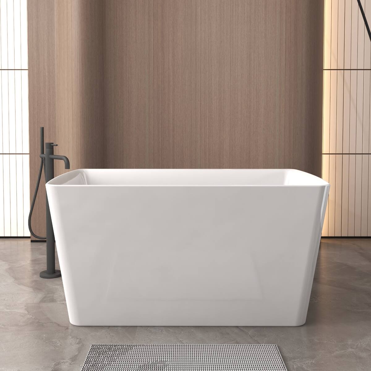 Angle. Loheer - Loheer 47.2 in Acrylic Freestanding Soaking Bathtub with Built In Seat, Gloss White Rectangular Tub, Left Drain - Gloss White.