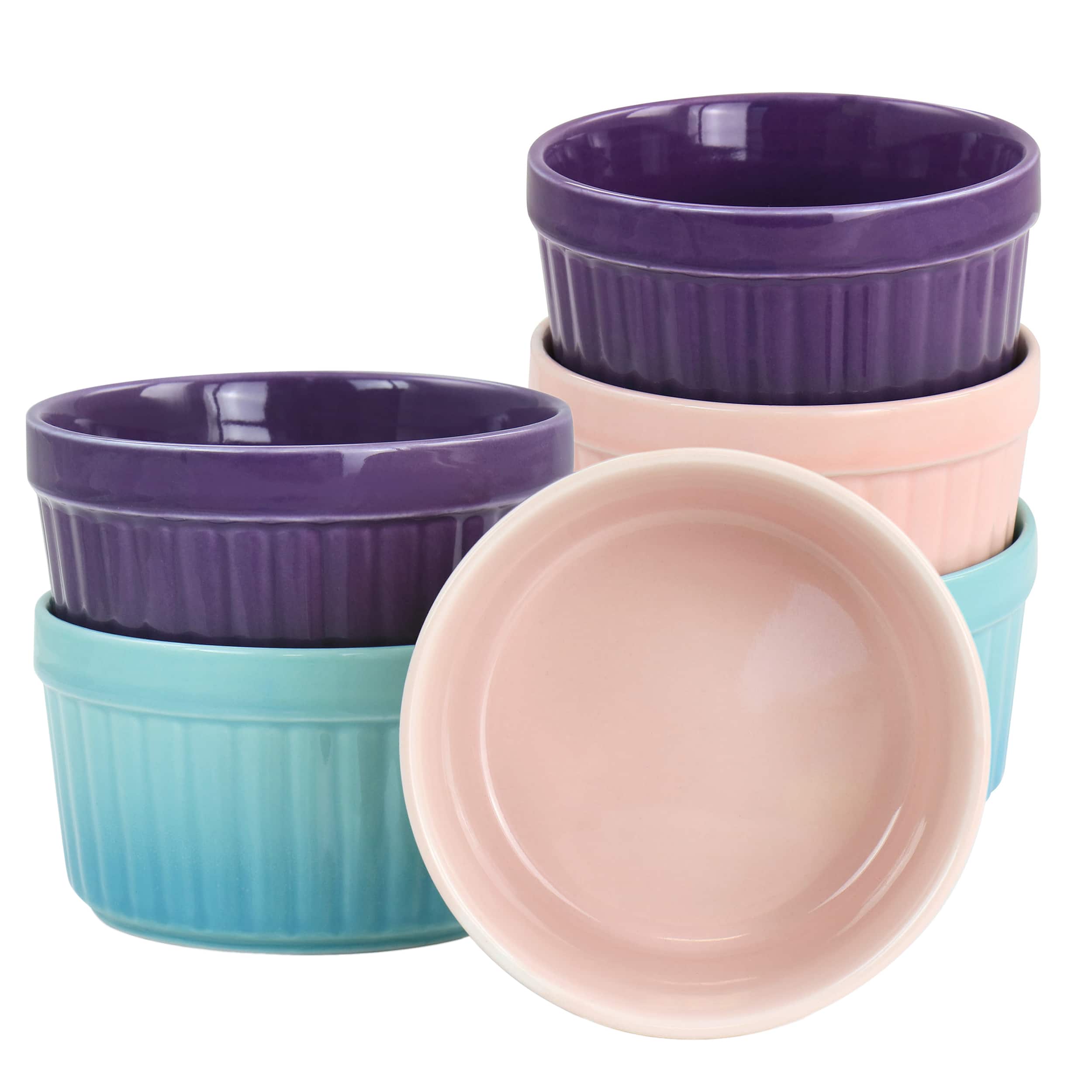 Crockpot - Thornburg 6 Piece 12 Ounce Round Stoneware Ramekin Set in Pastel Colors - Assorted