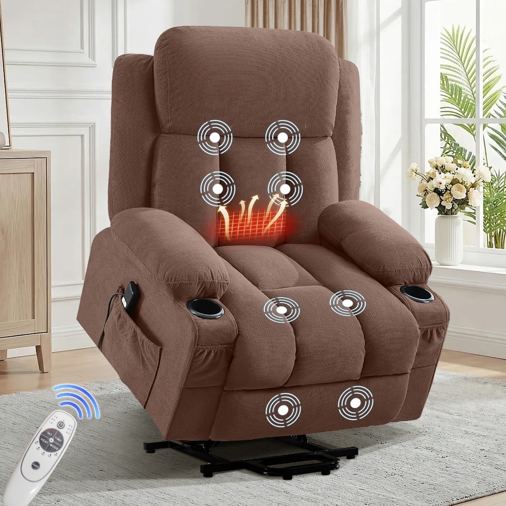 Ropilly - Power Lift Recliner Chair, Electric Massage Chair for Elderly with Heat - Brown