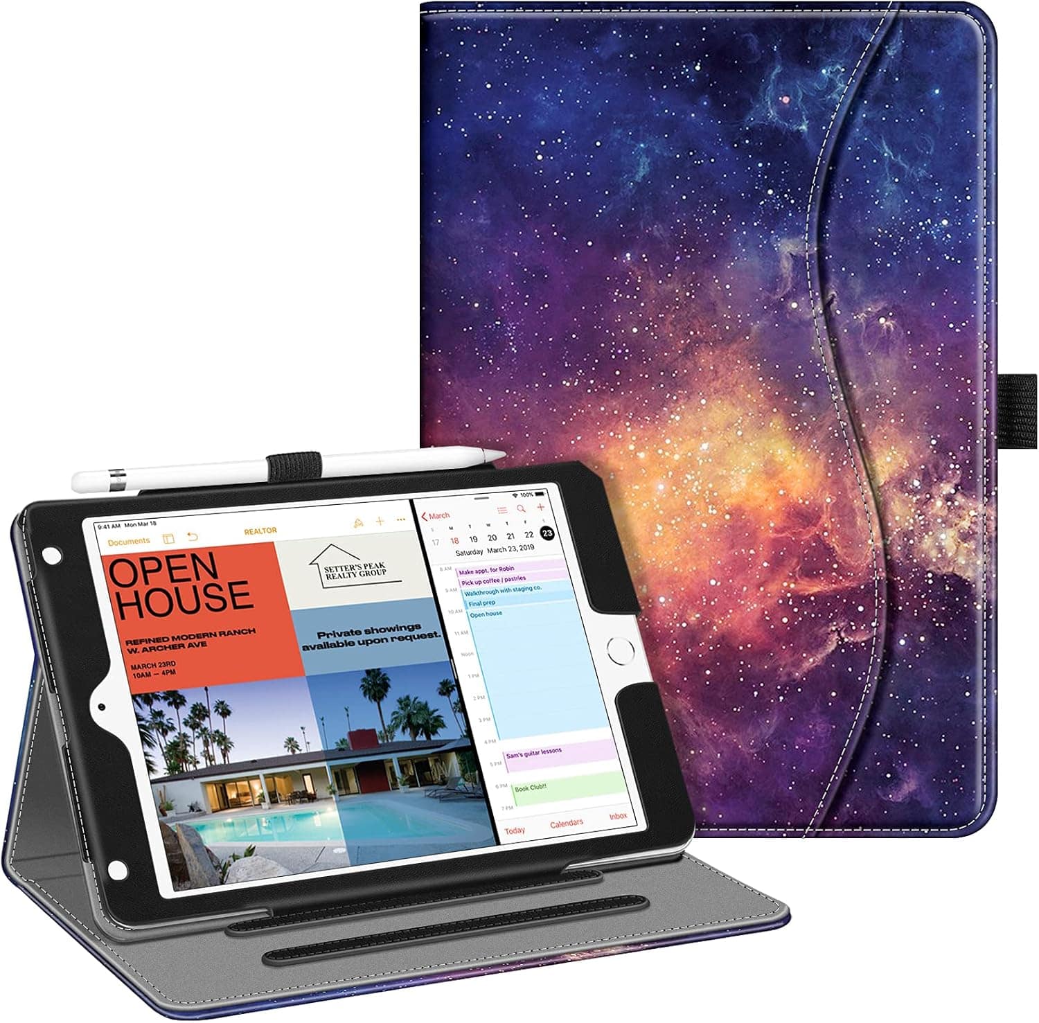 Fintie - Folio Case for iPad mini 5th Generation 7.9 inch/ iPad mini 4 Multi-Angle Viewing Smart Stand Cover with Storage Pocket - Galaxy