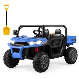 Gymax - 12V 2 Seater Ride On UTV Dump Truck Remote w/ Electric Dump Bed & Shovel - Blue