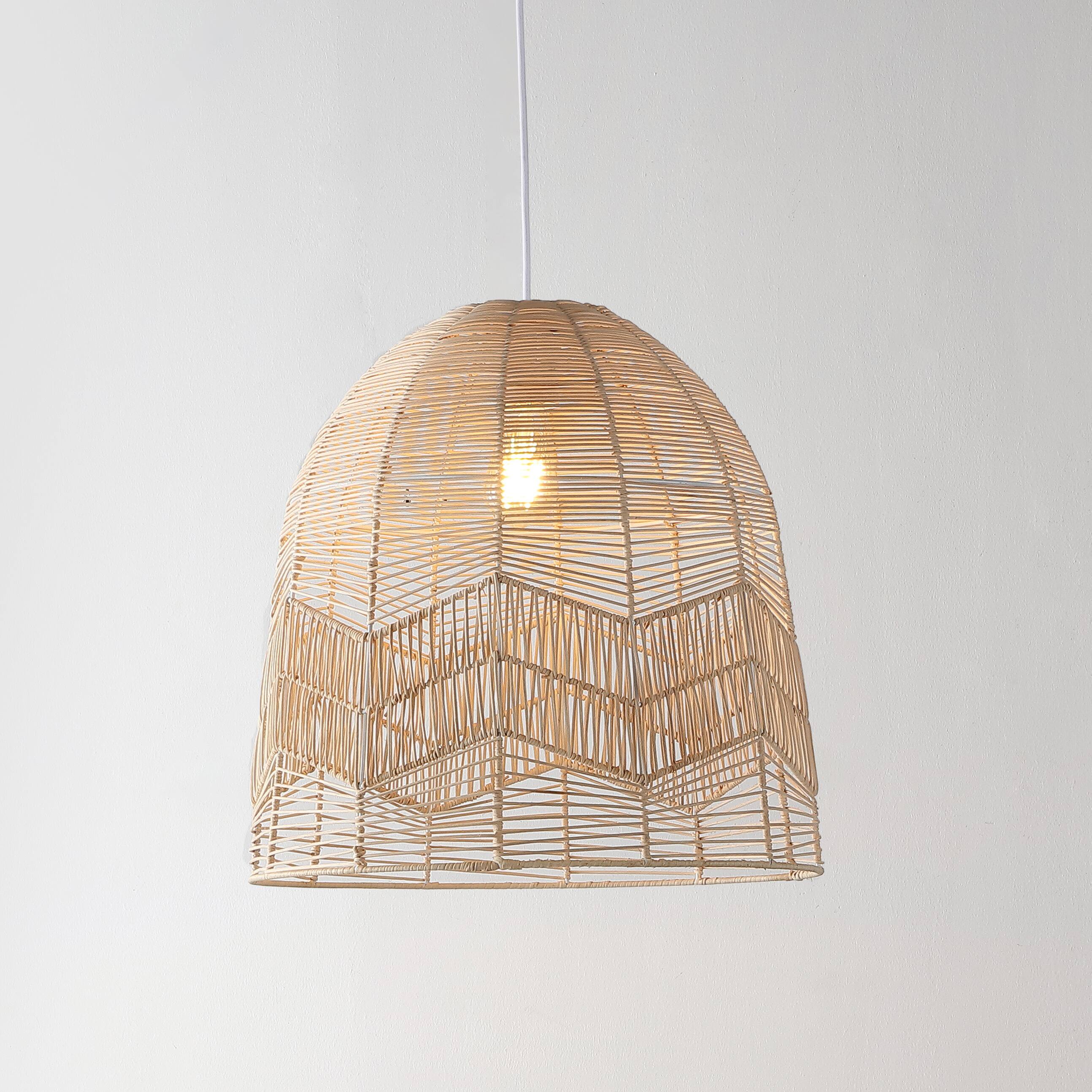 Alt View 1. Jonathan Y - Sofia 17.5" 1-Light Farmhouse Coastal Rattan 180" Cord Plug-In or Hardwired LED Pendant, Brown - Light Brown.