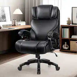 Brick Attic - 500lbs Heavy Duty Executive Breathable Leather Office Chair with Adjustable High Back, Lumbar Support Swivel PC Chair - Black