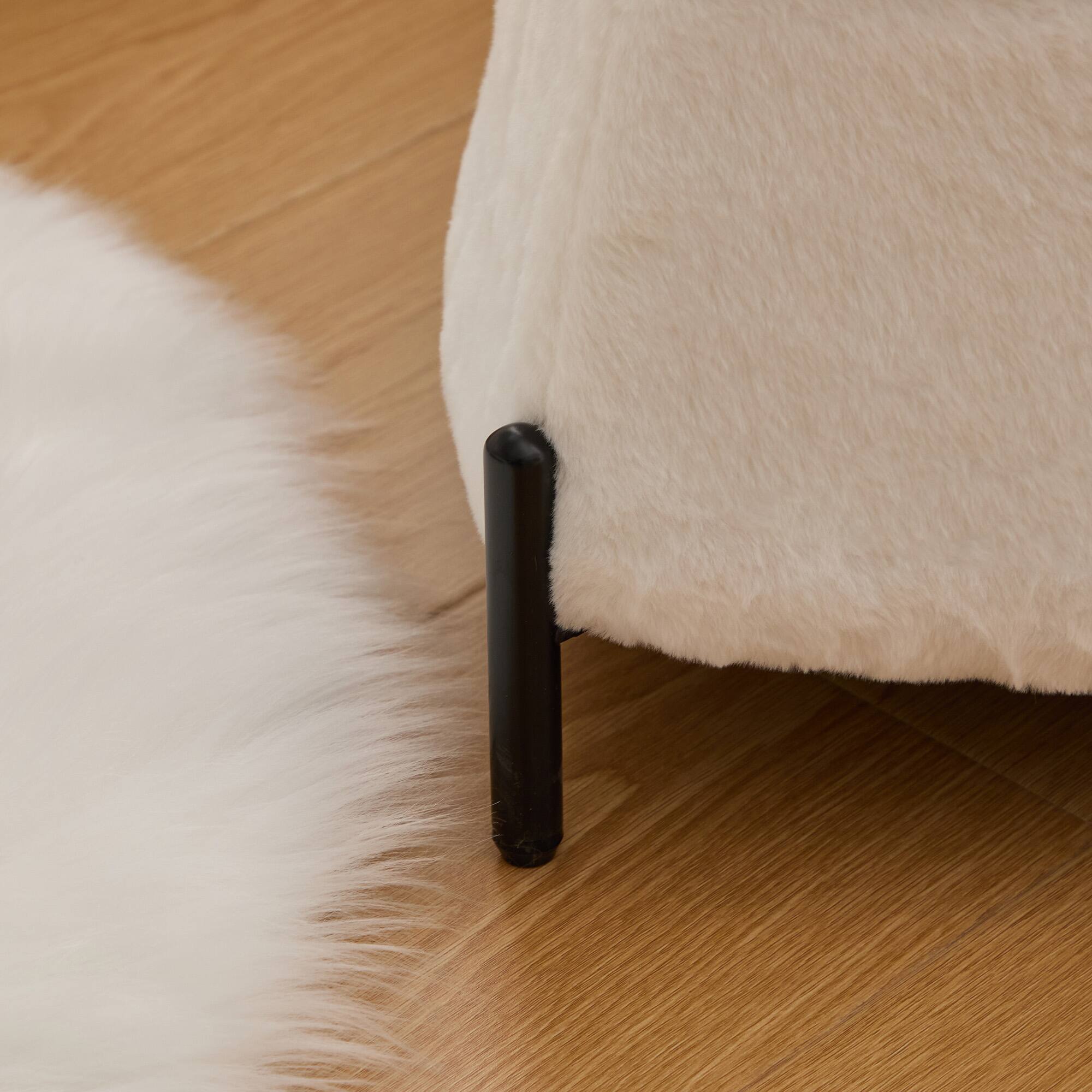 Alt View 4. Boyel Living - Faux Fur Storage Ottoman Set with Reversible Tray Lid and Metal Legs, 2-Piece - Ivory.