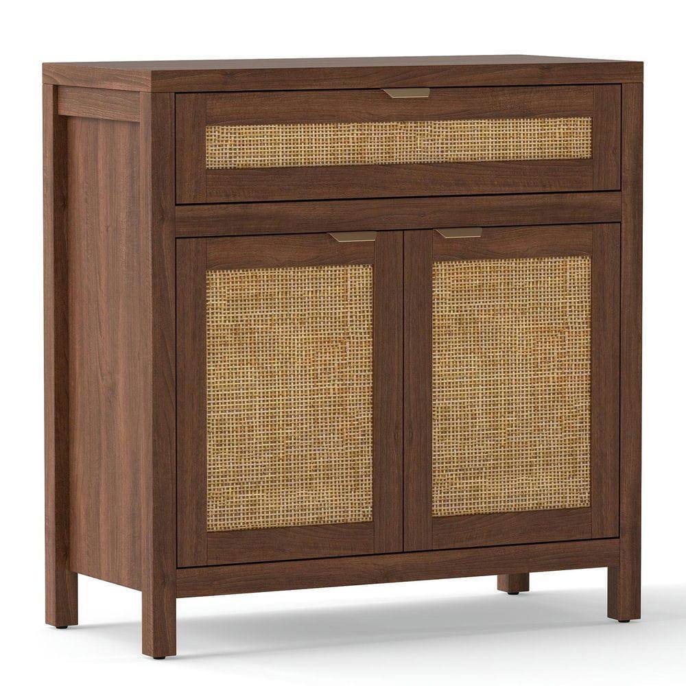 Alt View 2. Kadyn - Sideboard Cabinet with Woven Rattan Doors and a Front Drawer, Brown - Brown.