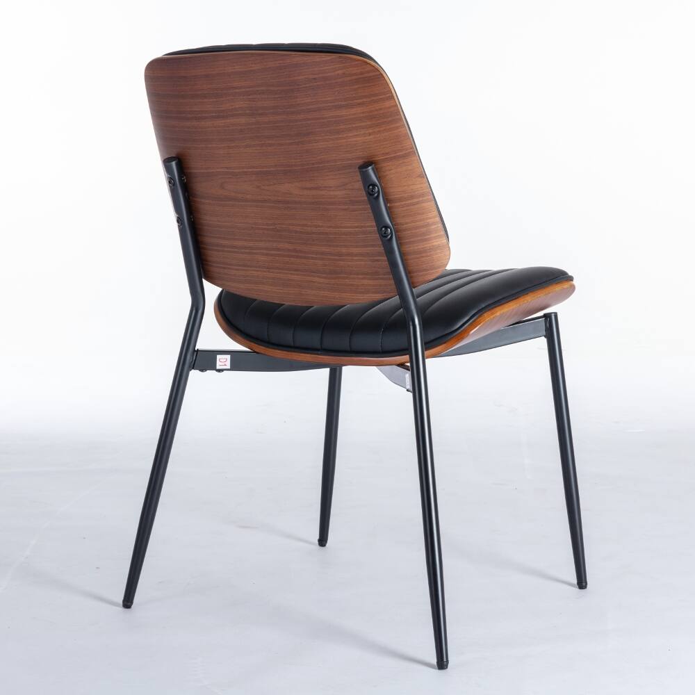 Alt View 2. Loheer - Loheer Mid Century Modern Dining Chairs Set of 2 Walnut Bentwood Black Faux Leather - Black.