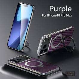 Dteck - Shockproof Carbon Texture Phone Case for Apple iPhone 18 Pro Max with Stand, Magnetic Aluminum Frame Plastic Cover - Purple