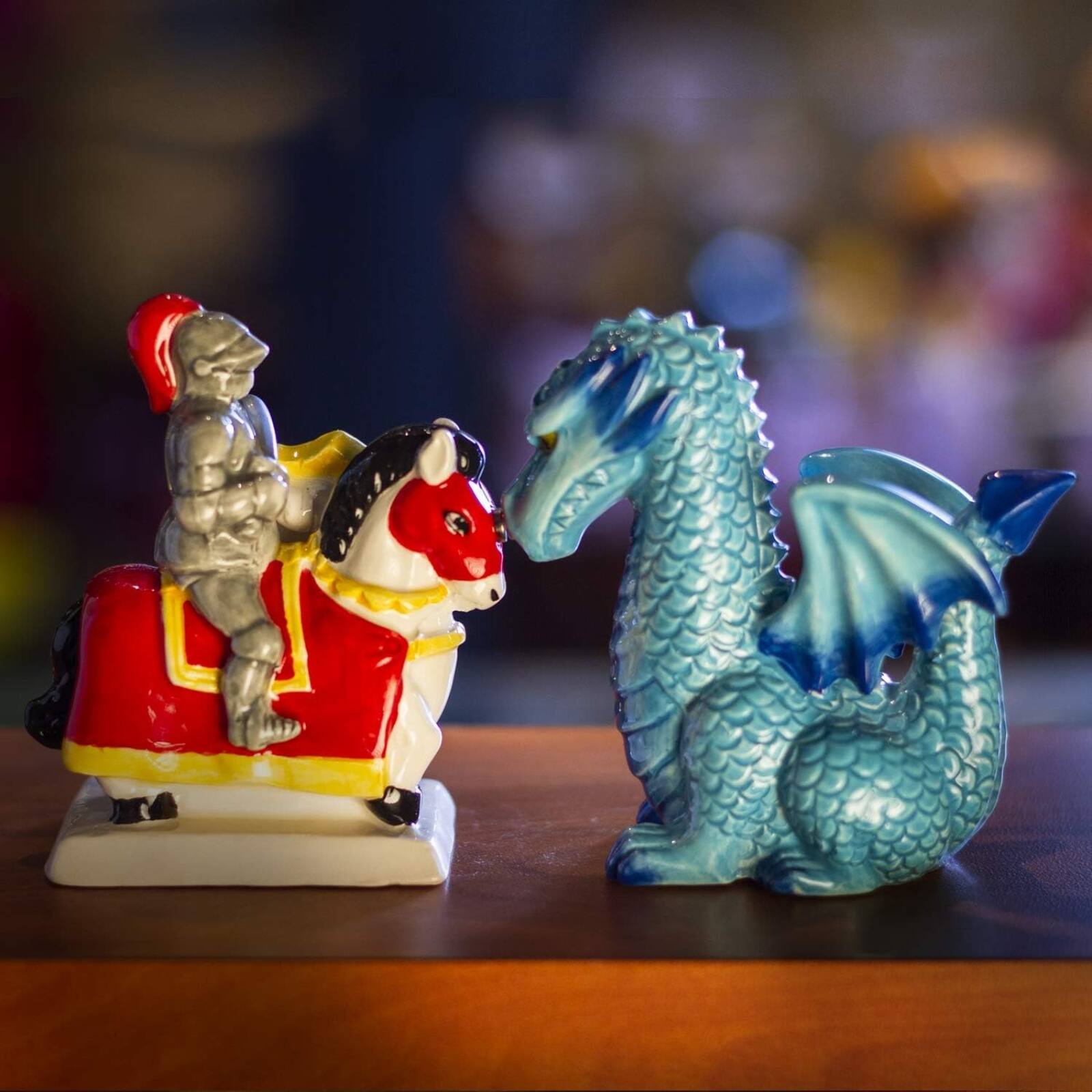 Alt View 3. Pacific Trading - Knight on Horse and Dragon Ceramic Salt and Pepper Shakers Set - Multicolor.