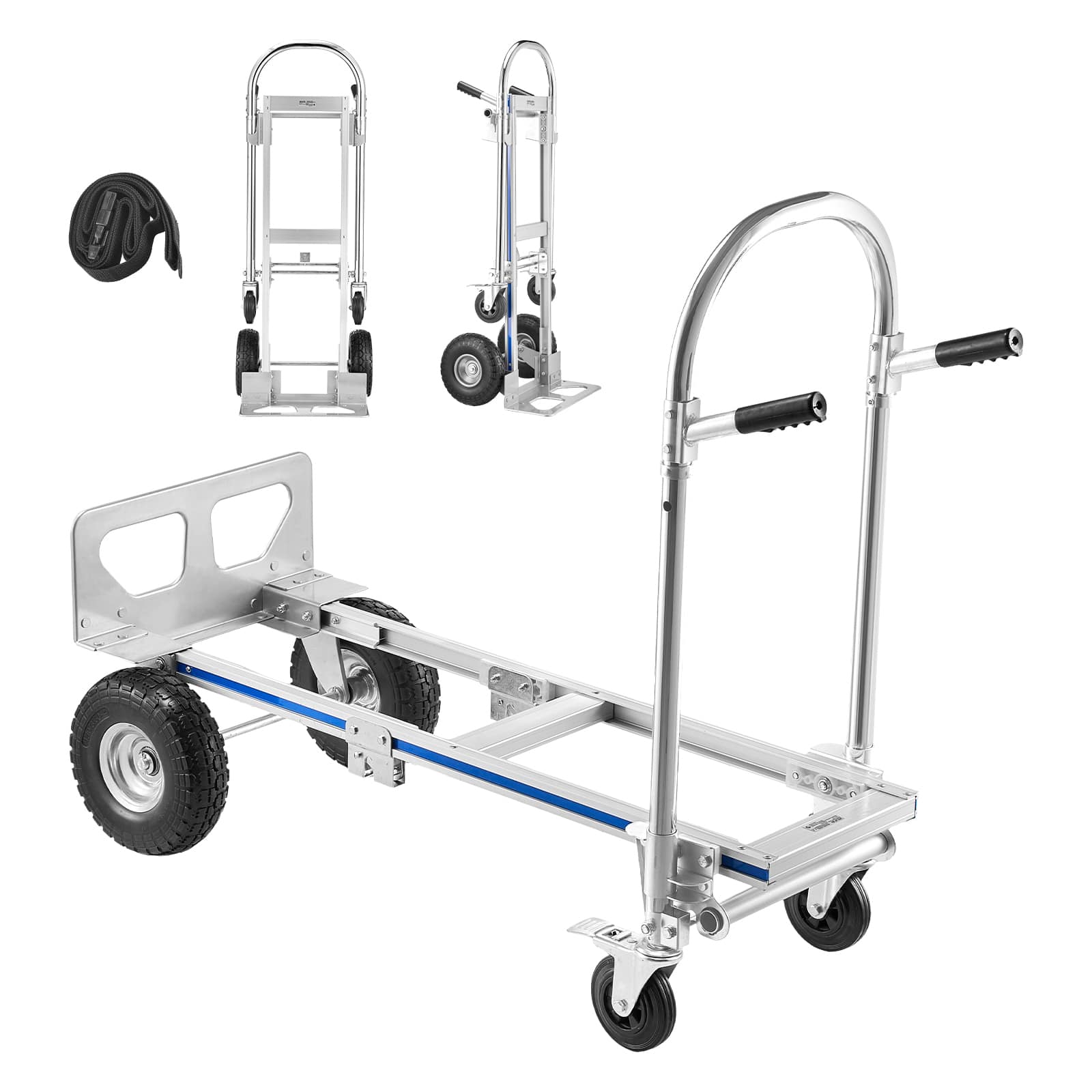 VEVOR - 2 in 1 Hand Truck, 1000 lbs Load Capacity for 4-Wheel Mode, Convertible Hand Truck Dolly with Non-Slip Handle & Wheels - Silver