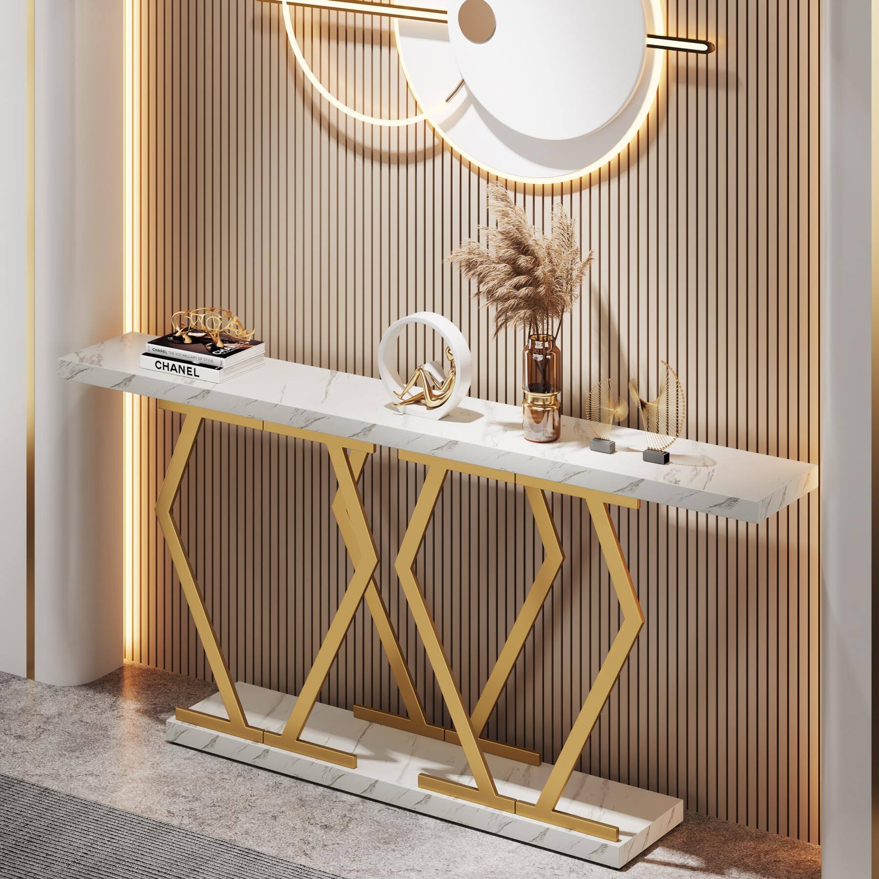 Tribesigns 70.9 Inch Extra Long Sofa Table， White and Gold Console ...