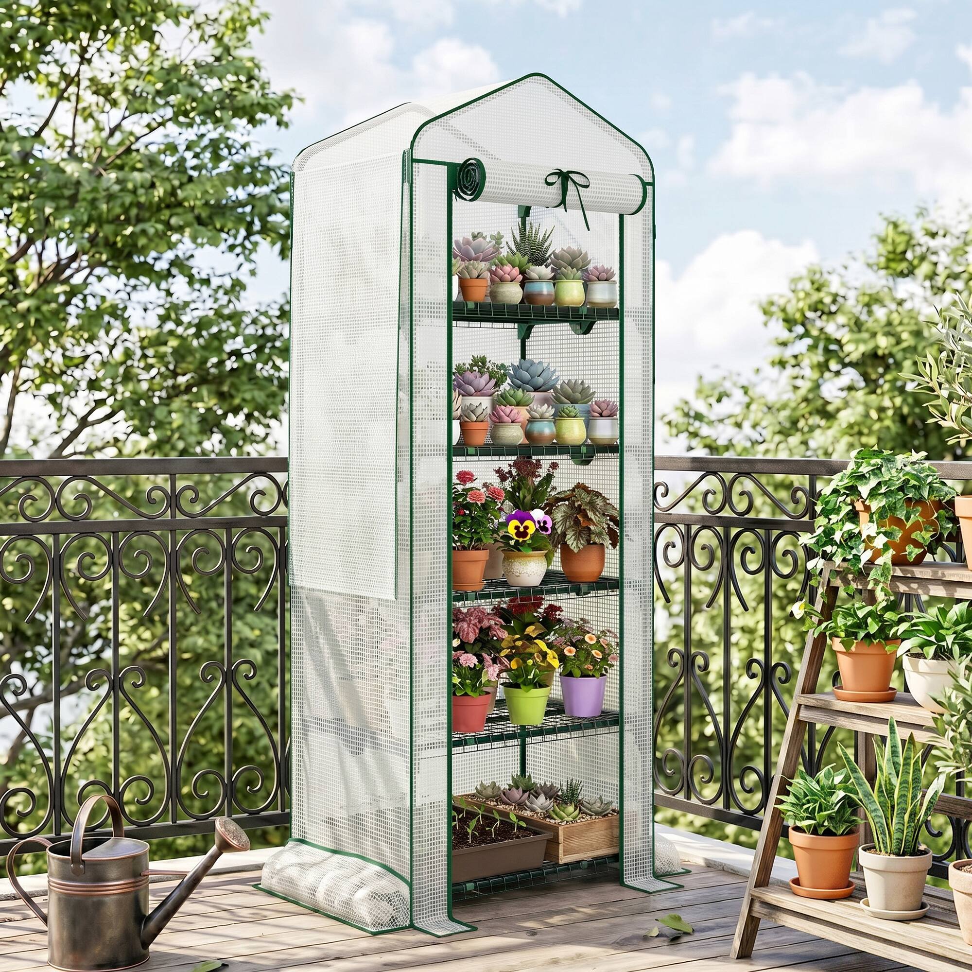 Alt View 7. Outsunny - Greenhouse with Screen Roof - White.