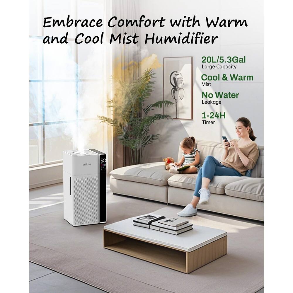MOSZAR LLC - "20L Warm & Cool Mist Humidifier – Large Room, Double Nozzles, White"
