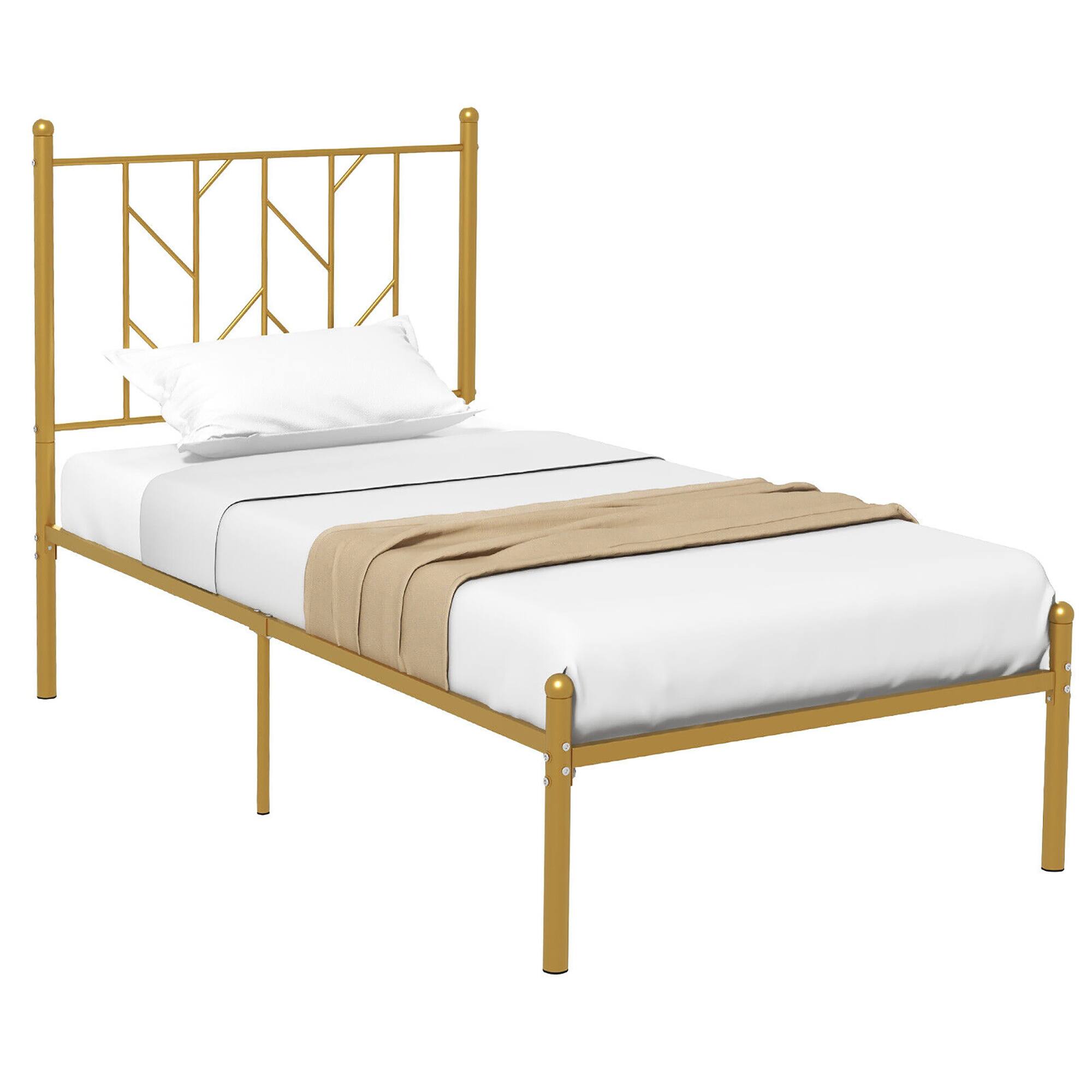 Alt View 1. Gymax - Gymax Twin Size Platform Bed Frame Heavy-duty Metal Bed Frame w/Sturdy Metal Slat Support Gold - Gold.