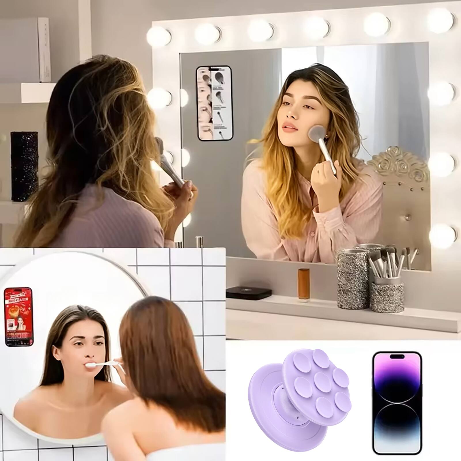 Alt View 2. Topteng - MagSafe Phone Grip – Silicone Suction Cup Stand, Strong Magnet, One-Handed Operation, Fit for iPhone 12-17 Series - Pink.