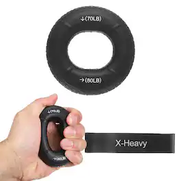 Unique Bargains - Silicone Ring Grip Strength Trainer with Finger Extension Band Forearm Trainer Kit 70-80LB & 2pcs - For Climbing Workout - Black