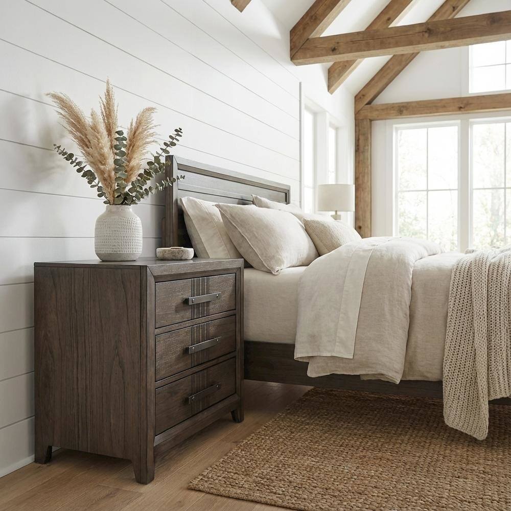 Angle. FurniFact - Walnut Nightstand with Distressed Finish and Ball Ing Drawer Glides - Walnut.