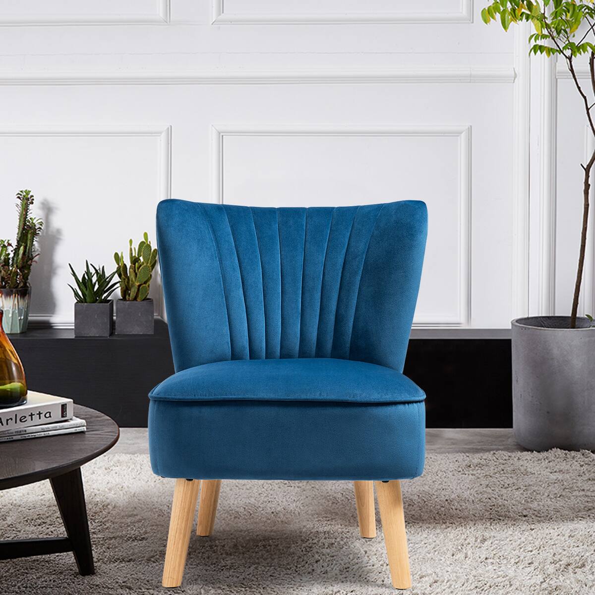 Alt View 1. Costway - Costway Armless Accent Chair Modern Velvet Leisure Chair Single Upholstered - blue.