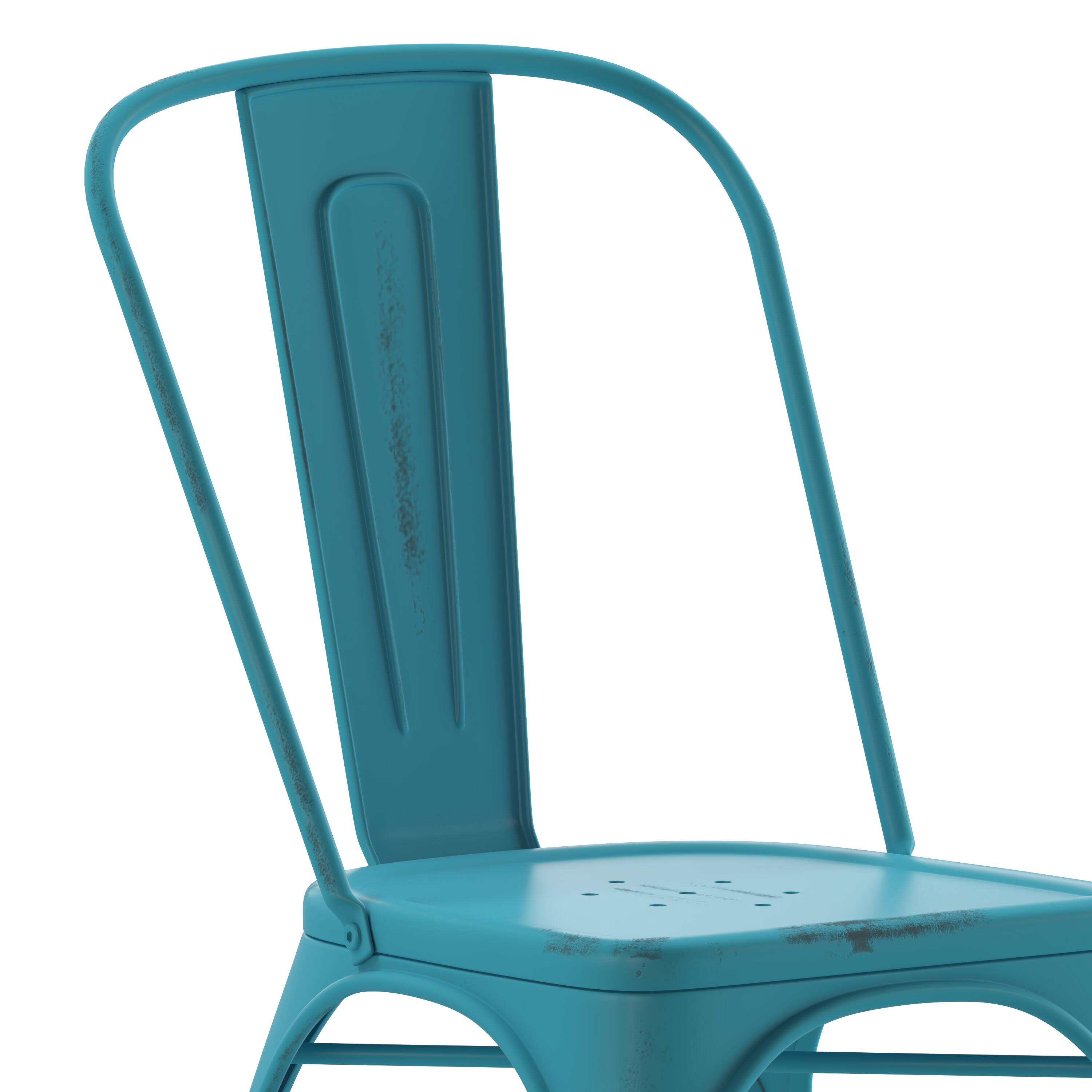 Alt View 10. Emma + Oliver - Commercial Grade Distressed Colorful Metal Indoor-Outdoor Stackable Chair - Blue.