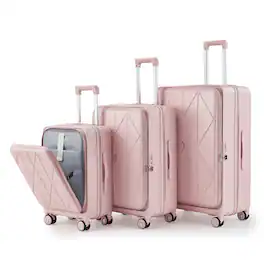Ecooso - Expandable 3-Piece Luggage Set, 100% PC Hardshell Suitcases with TSA Lock, Front Pocket and Spinner Wheels, Carry-On - Pink