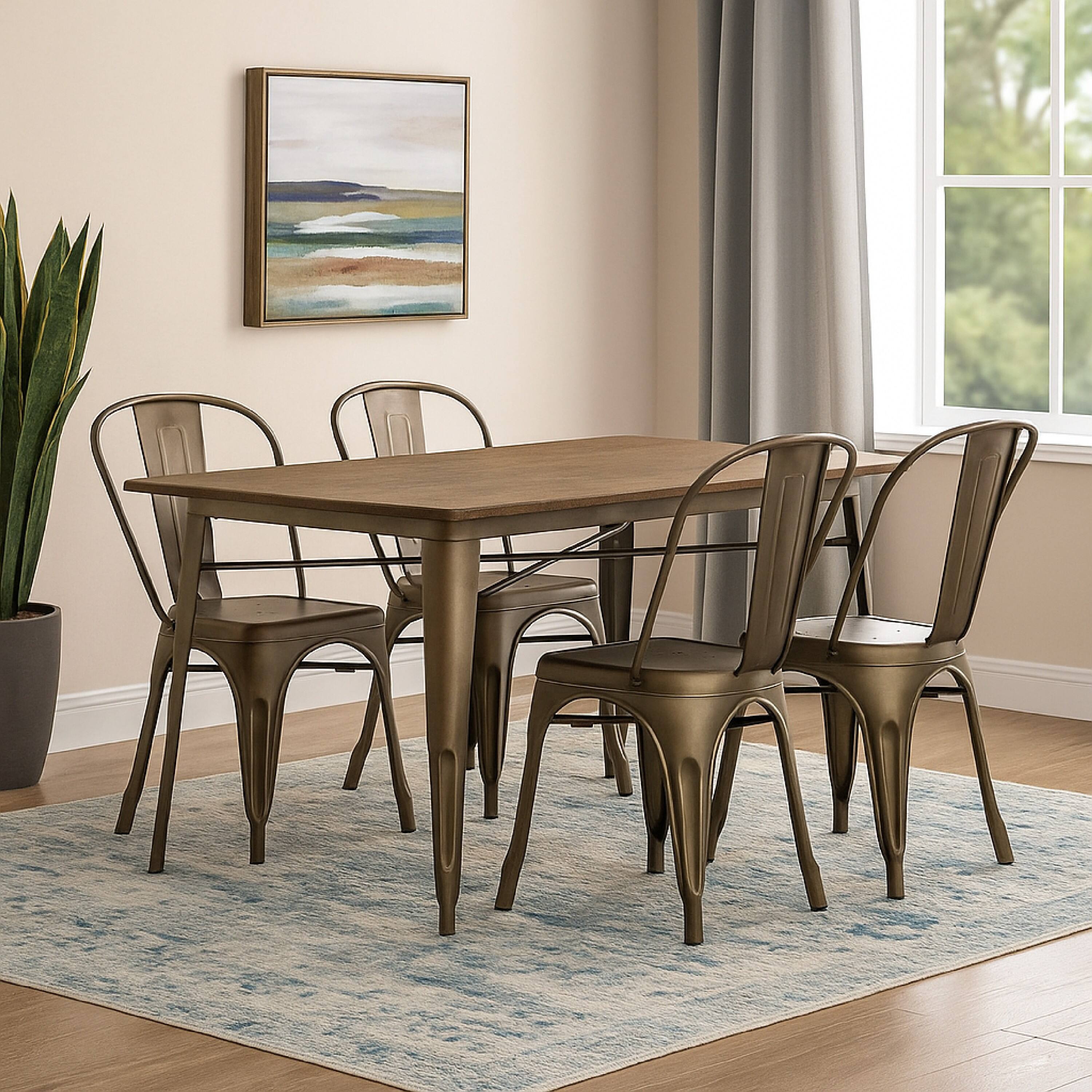 Alt View 2. Manhattan Lane - Rectangular Top Dining Table with Sculpted Metal Legs, Bronze and Brown - Bronze, Brown.