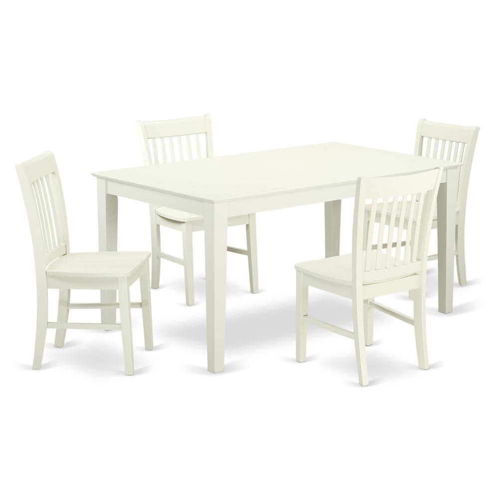 Back. East West Furniture - Dining Room Set Linen White - Brown.