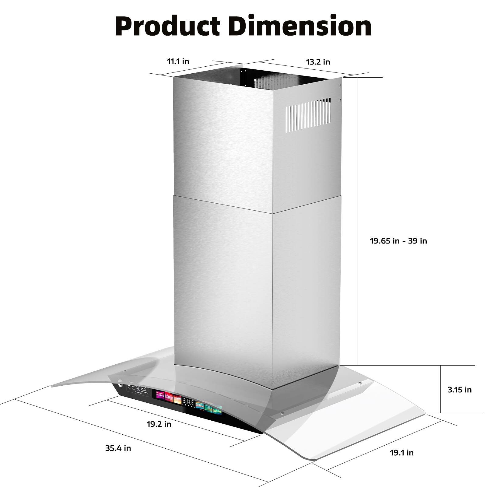 Alt View 1. Brano - 36 inch Wall Mount Range Hood Ducted Steel Kitchen Hood Vent with 4 Speed Exhaust Fan - silver.