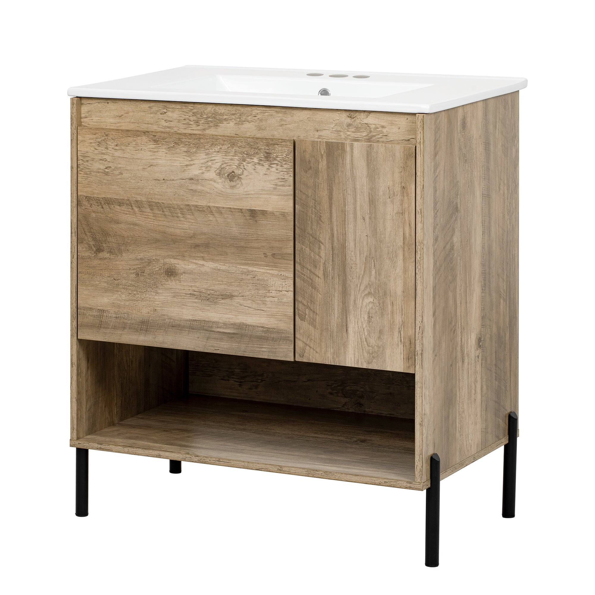 Alt View 10. Boyel Living - 30 Inch Modern Wood Bathroom Vanity with Ceramic Sink Natural Wood - Brown.