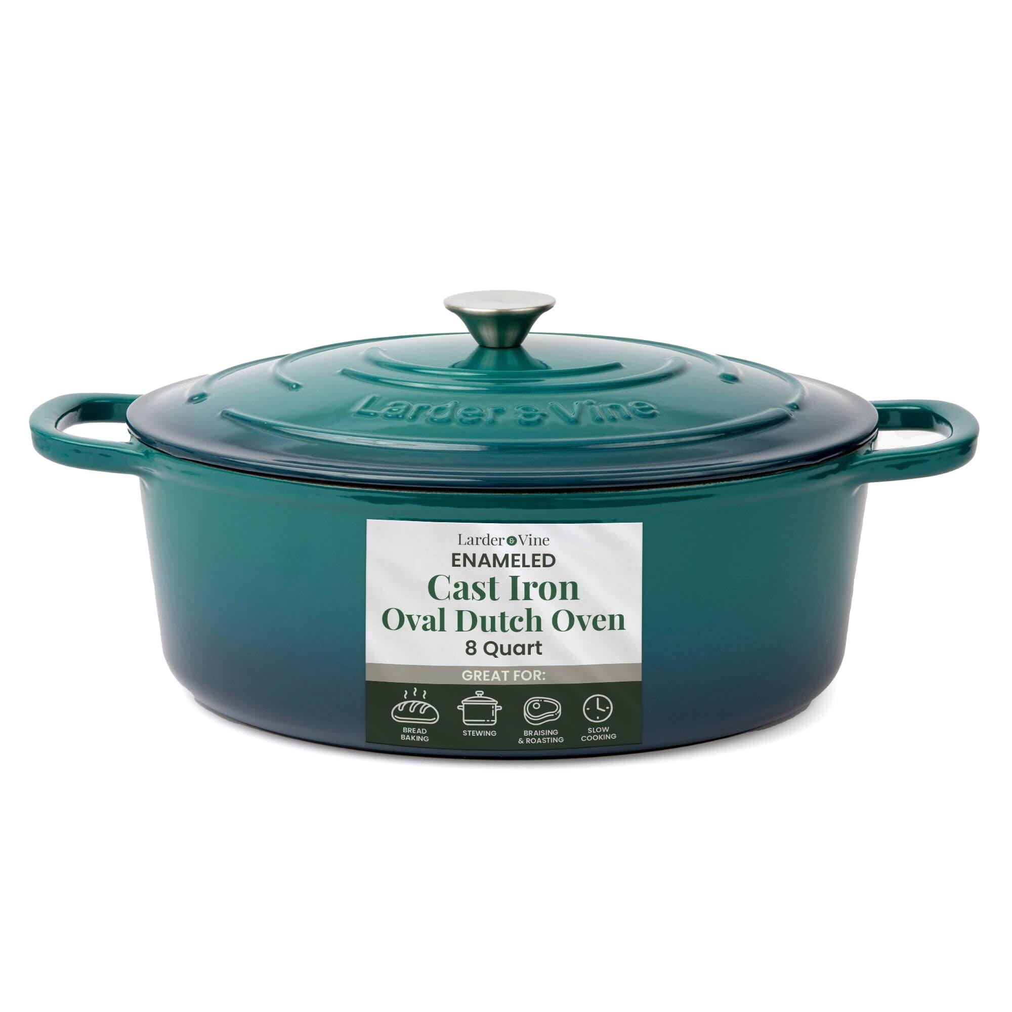 Larder 3 Vine Larder Vine ENAMELED Cast Iron Oval Dutch Oven 8 Quart GREAT FOR: BRAISING, STEWING, COOKING