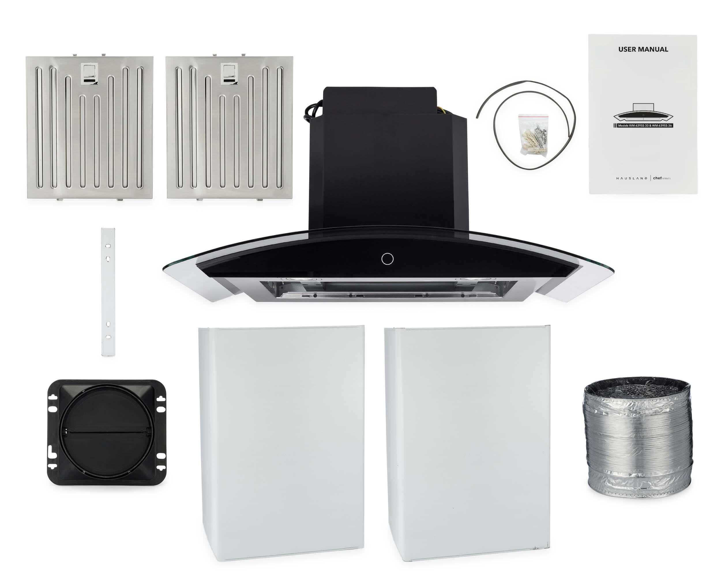 USER MANUAL

HAUSLAND chef series

- Stainless steel range hood
- Stainless steel filters
- White panels
- Aluminum foil roll
- Screws and mounting hardware
- User manual