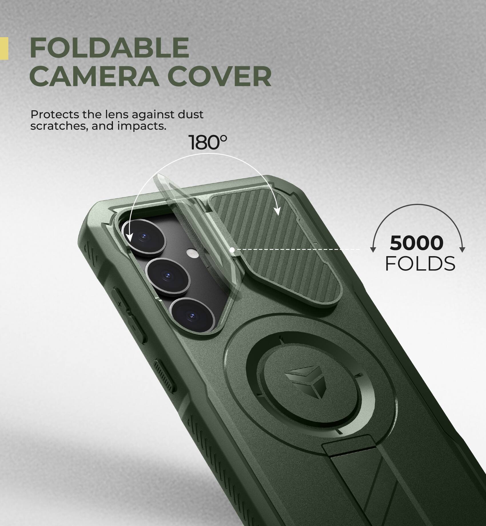 FOLDABLE CAMERA COVER
Protects the lens against dust scratches, and impacts.
180°
5000 FOLDS