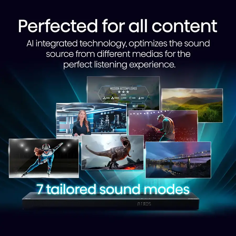 Perfected for all content, the integrated technology optimizes the sound source from different media for the perfect listening experience. Mission accomplished - EEI AAS ON - A - NEXT 7 tailored sound modes.