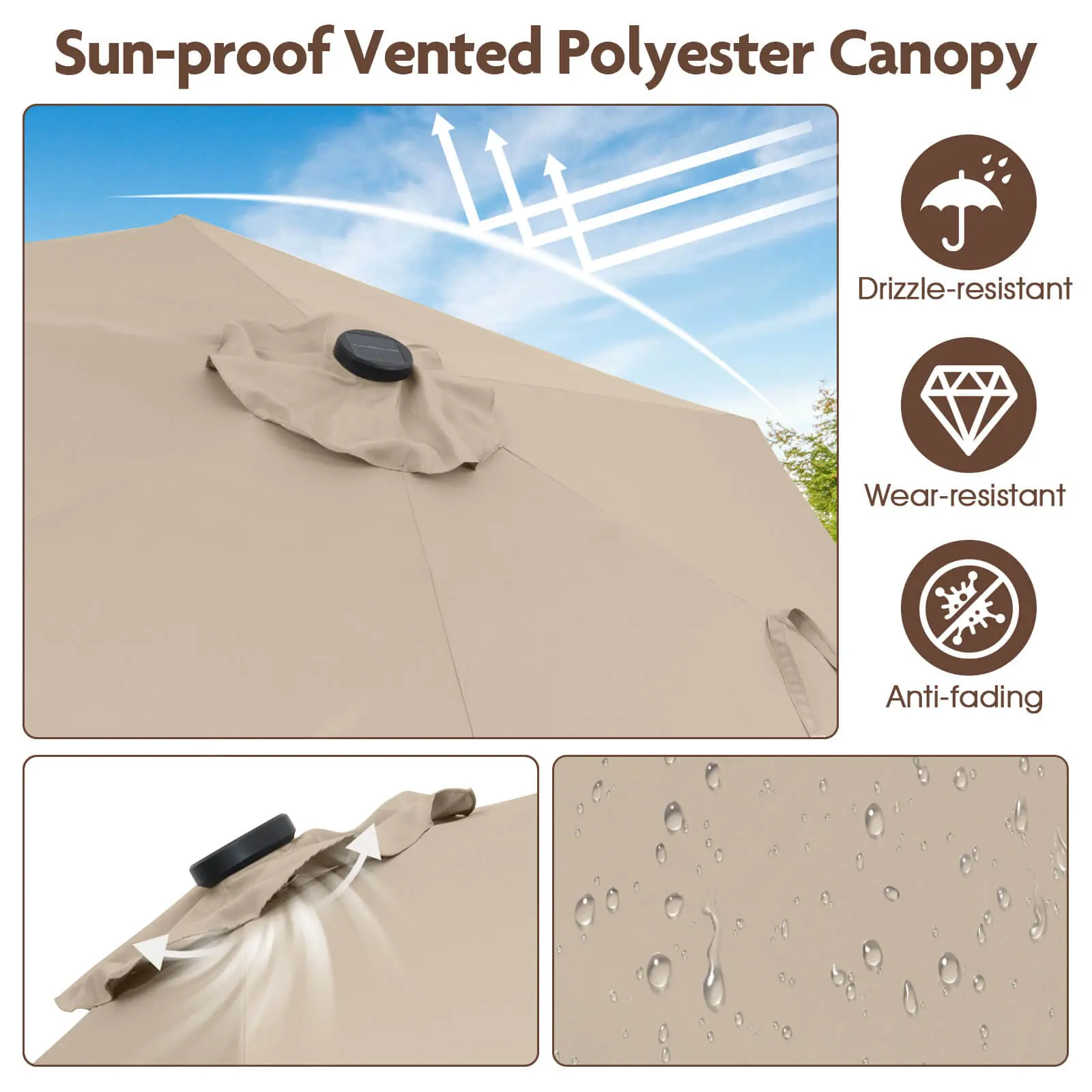 Sun-proof Vented Polyester Canopy Drizzle-resistant Wear-resistant Anti-fading