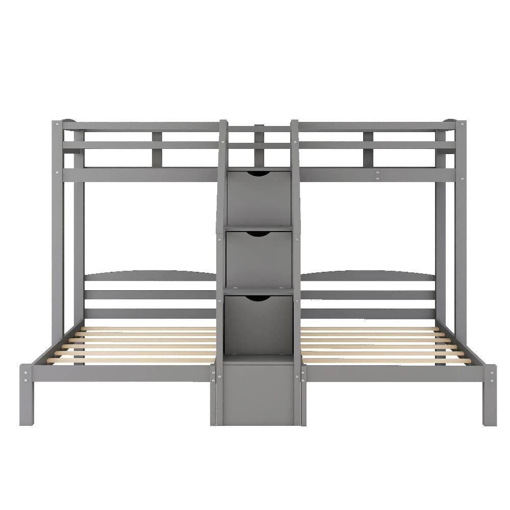 Alt View 8. Loheer - Loheer Twin over Twin Bunk Bed Triple Bunk Bed with Stairs Gray - Gray.