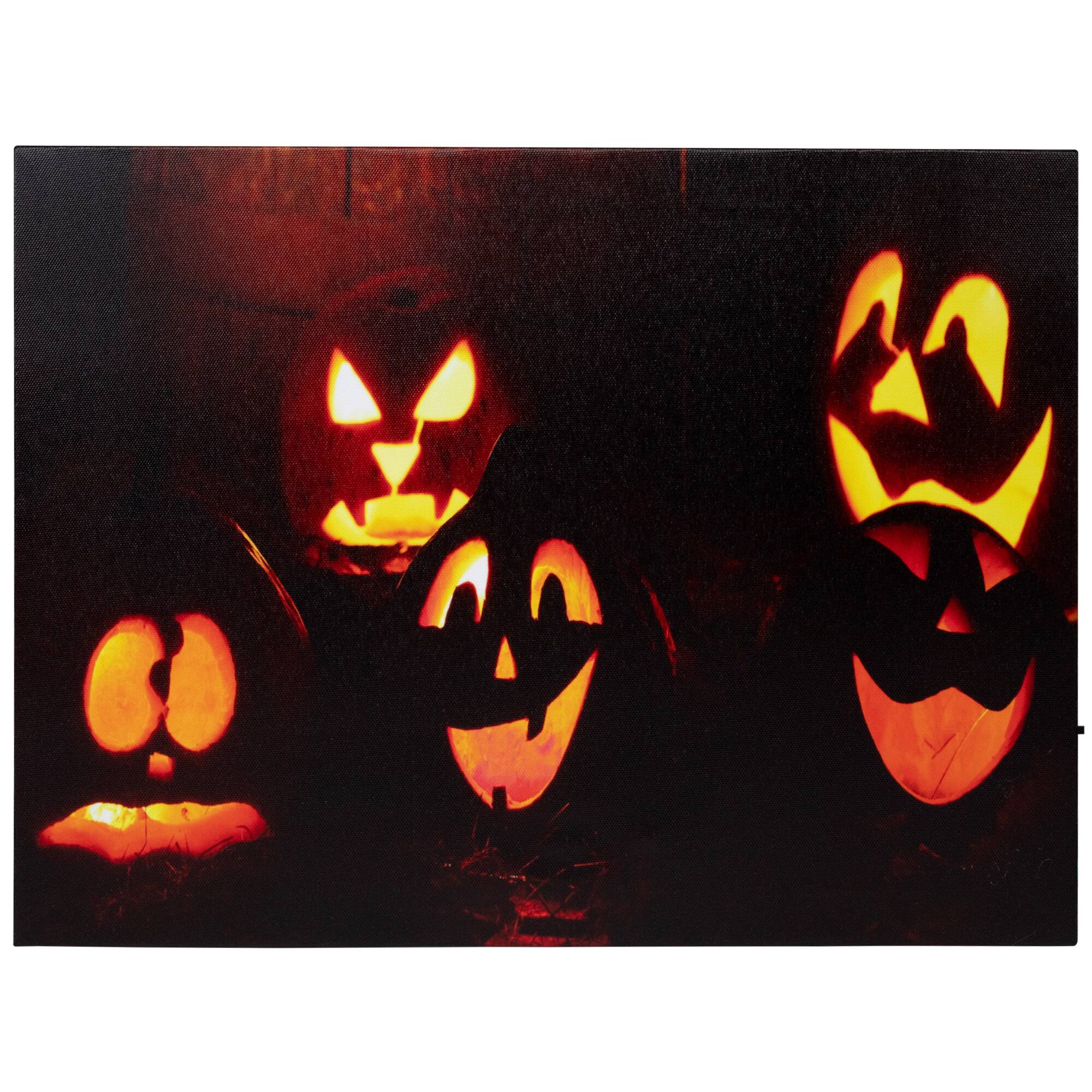Alt View 1. Northlight - LED Lighted Silly Jack-O-Lanterns Halloween Canvas Wall Art - 15.75" x 12" - Black.