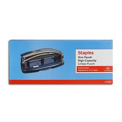Staples One-Touch High-Capacity 3-Hole Punch  
Reduced effort  
Adjustable for 2 or 3 holes  
45  
ST20268