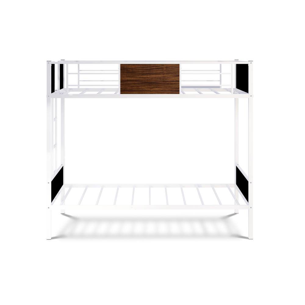 Left. East West Furniture - Twin Bunk Bed in powder coating white color - White.