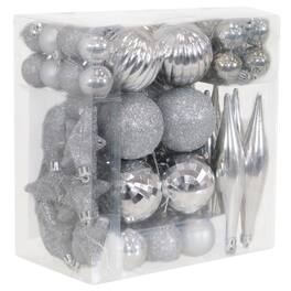 Sunnydaze - Deck the Hall 59-Piece Christmas Ornament Set - Assorted - Silver