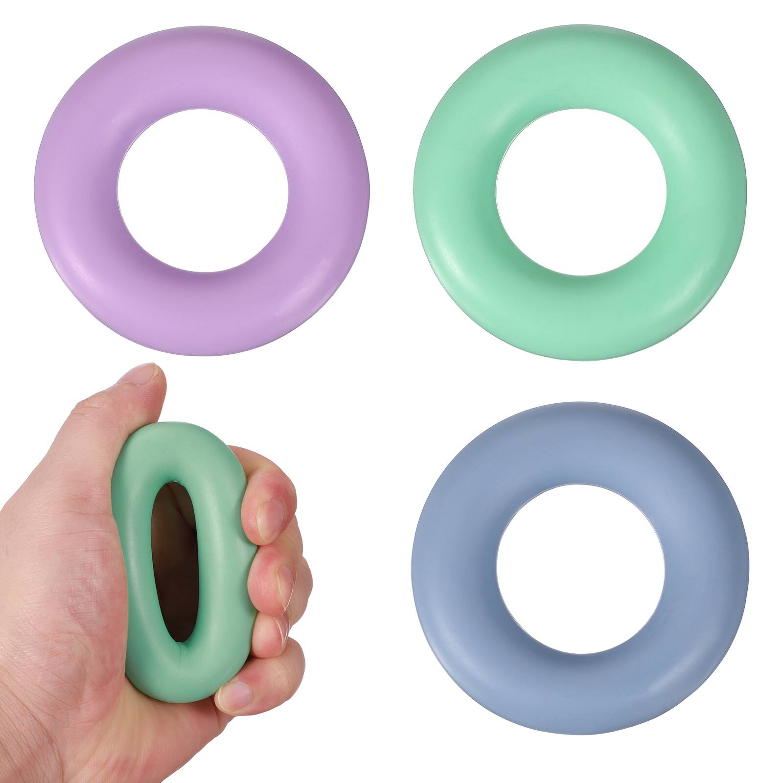 Front. Unique Bargains - Grip Strength Trainer Rings, Portable Hand Grip Strengthener Finger Forearm - For Fitness, 2.8" & 40,50,60 LB - Green, Purple, Blue.