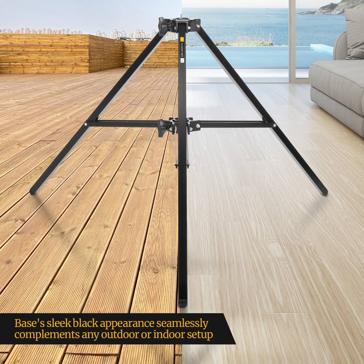 Base's sleek black appearance seamlessly complements any outdoor or indoor setup