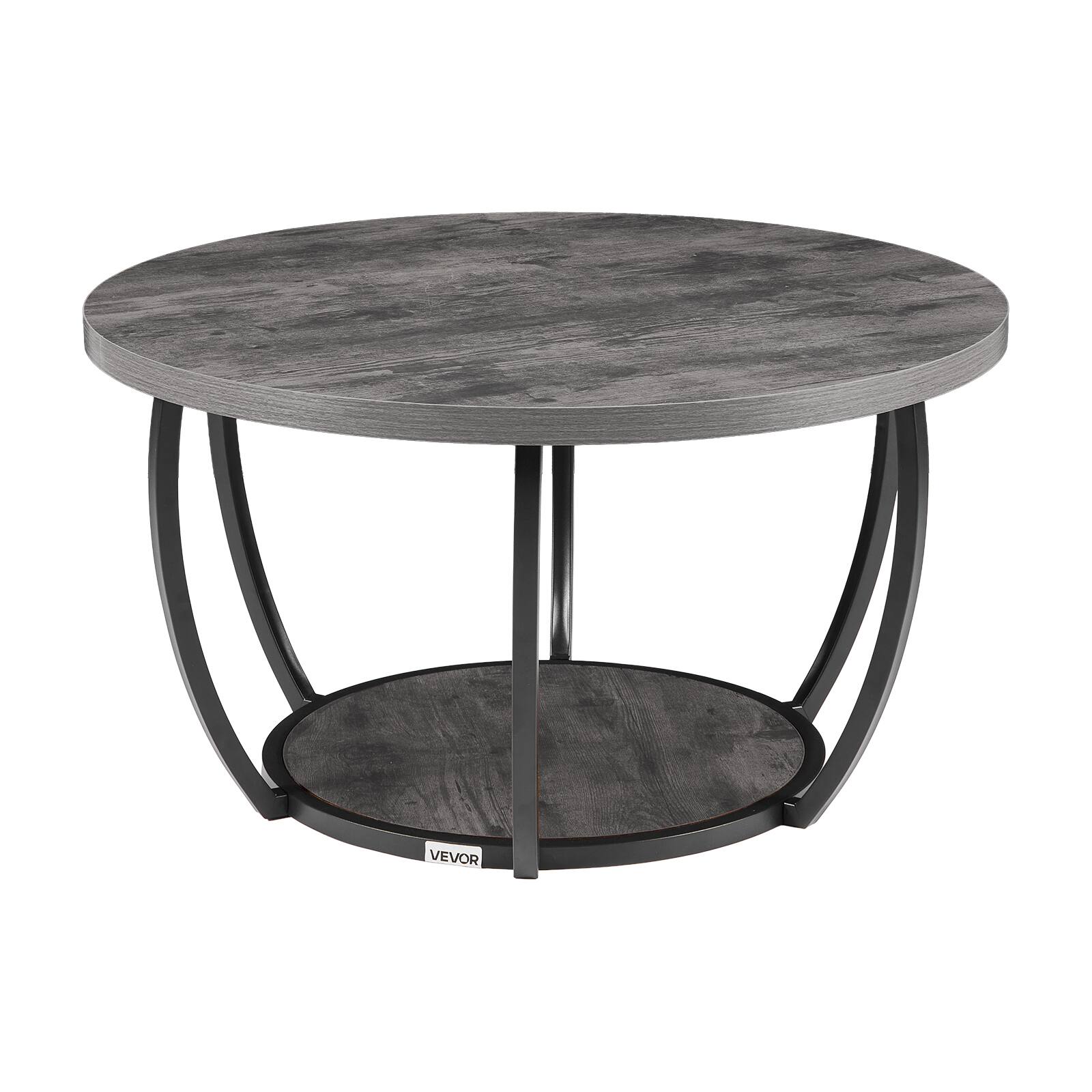 Alt View 5. VEVOR - Coffee Table, Modern Round Coffee Table,2 Tiers Wooden Circle Center Desk with Open Storage, Metal Frame Accent End Desk - Grey.