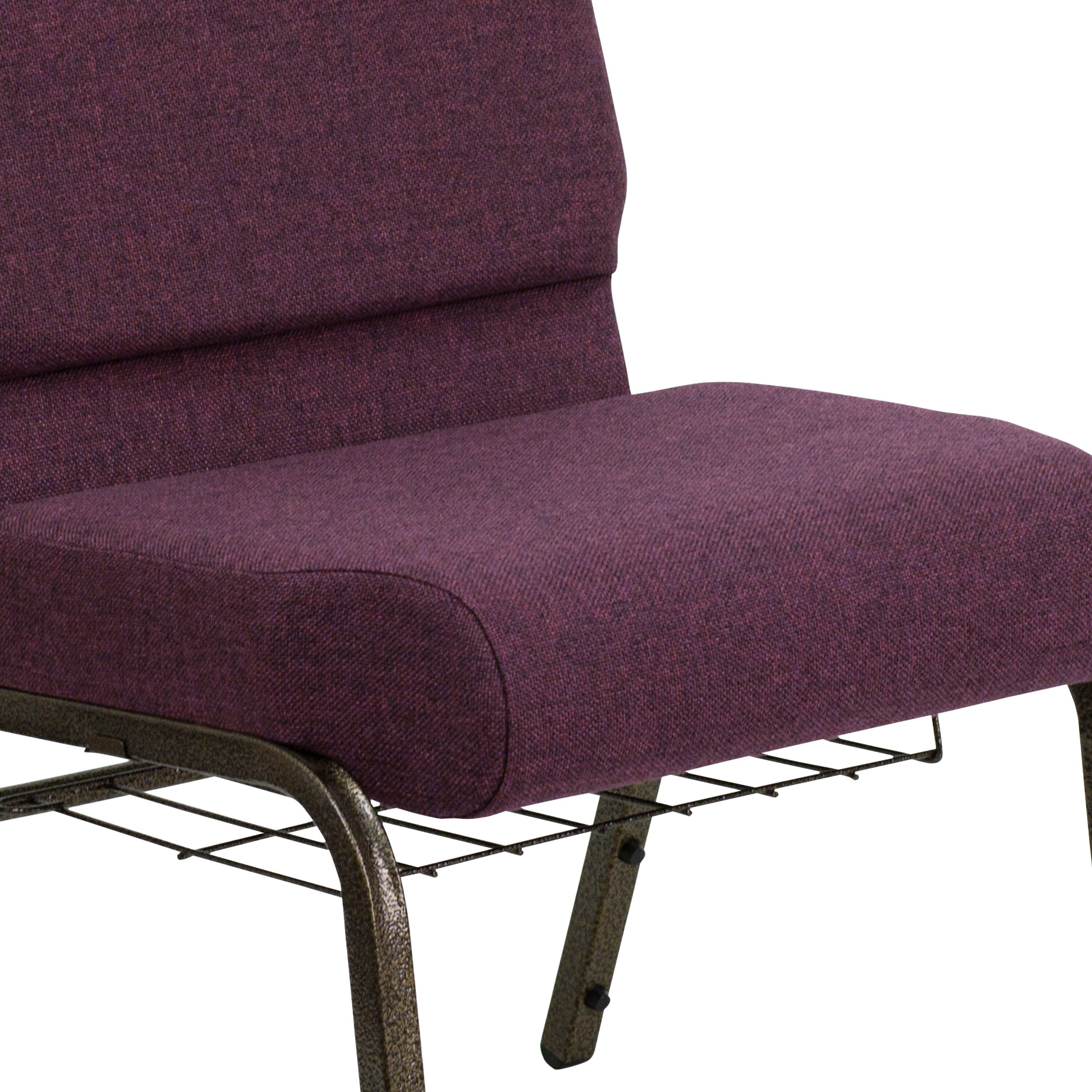 Alt View 9. Emma + Oliver - 4 Pack 21''W Church Chair with Book Rack - Plum Fabric/Gold Vein Frame.