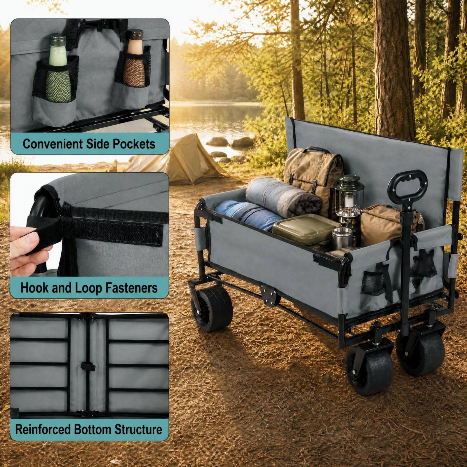 Convenient Side Pockets  
Hook and Loop Fasteners  
Reinforced Bottom Structure