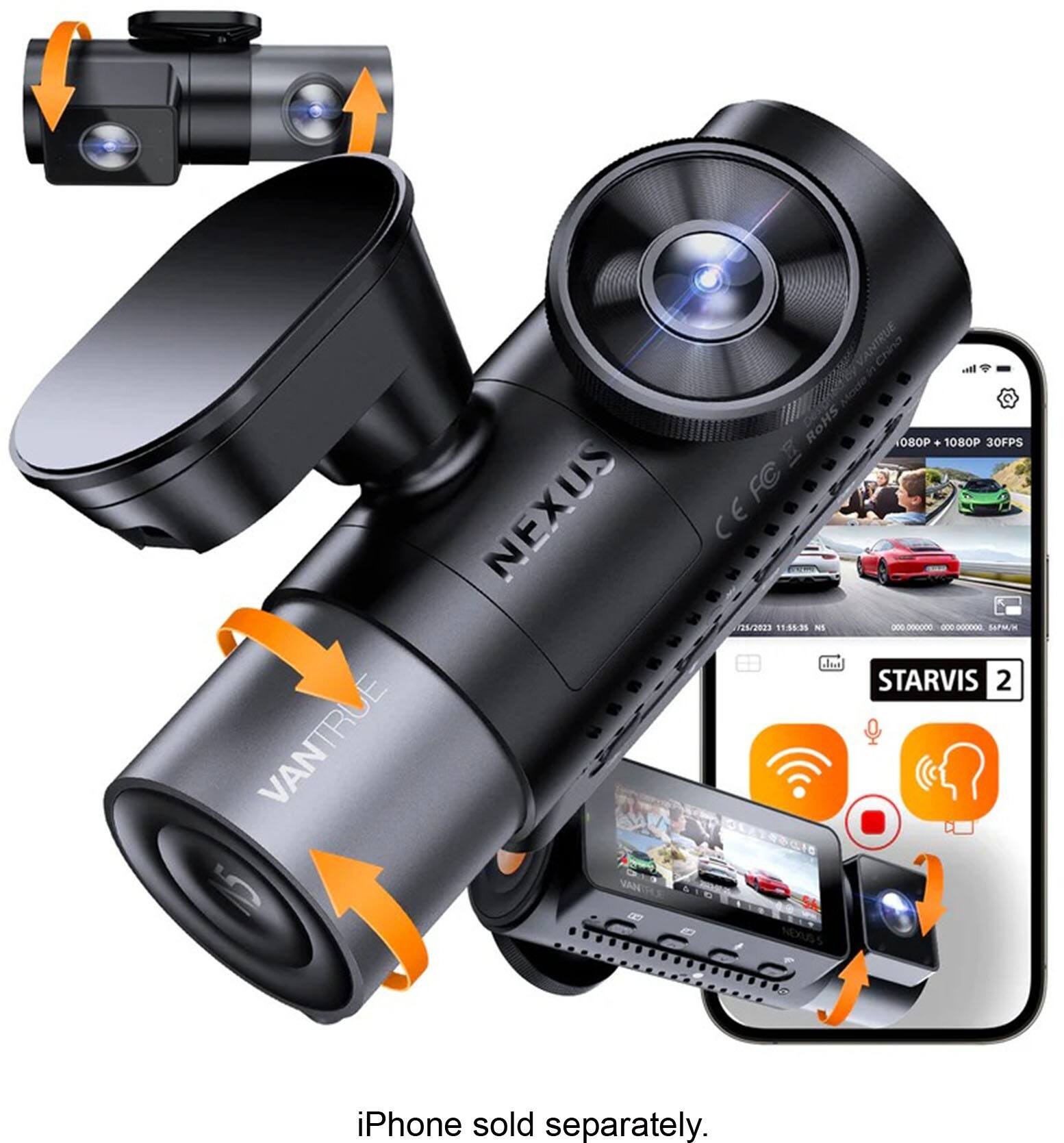 VANTRUE China CTL ROHS BOP  
1080P 30FPS E FC NEXUS CE 78/2021 1145.05  
STARVIS 2  
VANTRUE  
KXG  
iPhone sold separately.