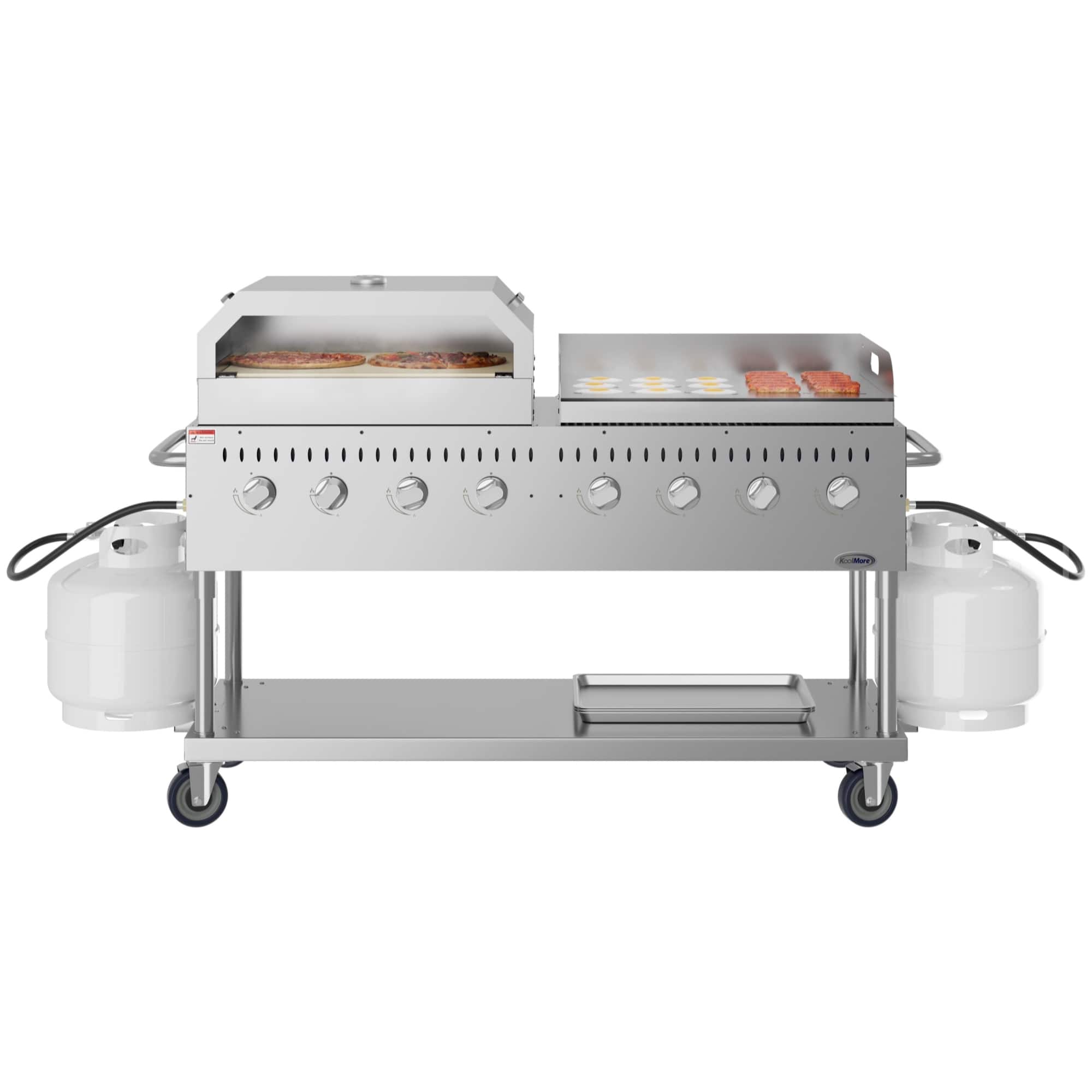 Koolmore - 60 in. 8-Burner Commercial Outdoor Propane Gas Grill with 30 in. Griddle and 30 in. Pizza Oven in Stainless-Steel - Stainless Steel